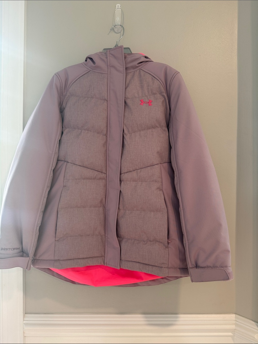 Under Armour Lavender Hooded Puffer Jacket with Pink Accents